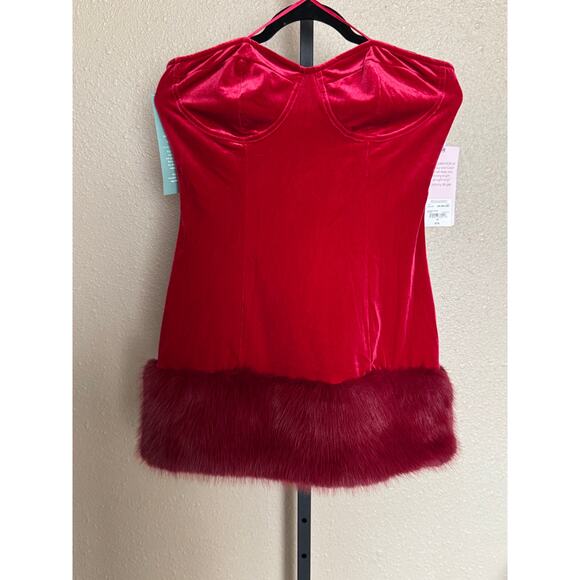 Johnny Wujek x JCP Scarlet Sage Strapless Velvet Faux Fur Mini Dress Sz 7 - NEW - Picture 3 of 5